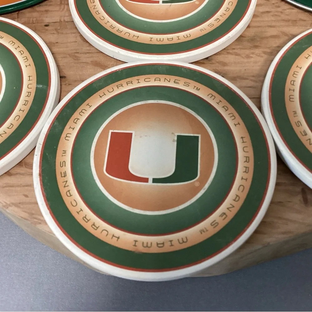 🟢 Miami Hurricanes College Football Ceramic Coaster Set in Metal Tin - Rare - Picture 8 of 16